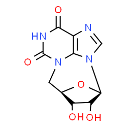 ChemSpider 2D Image | (10R,11S,12R,13R)-11,12-Dihydroxy-15-oxa-1,3,6,8-tetraazatetracyclo[6.5.1.1~10,13~.0~4,14~]pentadeca-2,4(14)-diene-5,7-dione | C10H10N4O5