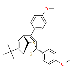 ChemSpider 2D Image | (1S,4R,7R,8S)-6-tert-Butyl-1,3-bis(4-methoxyphenyl)-9,10-dithiatricyclo[5.2.1.0~4,8~]deca-2,5-diene | C26H28O2S2