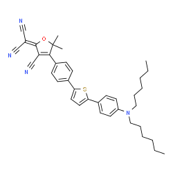 ChemSpider 2D Image | 2-[3-cyano-4-[4-[5-[4-(dihexylamino)phenyl]-2-thienyl]phenyl]-5,5-dimethyl-2-furylidene]propanedinitrile | C38H42N4OS