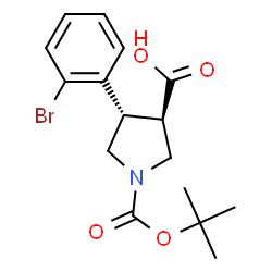 ChemSpider 2D Image | (3R,4S)-4-(2-Bromophenyl)-1-{[(2-methyl-2-propanyl)oxy]carbonyl}-3-pyrrolidinecarboxylic acid | C16H20BrNO4