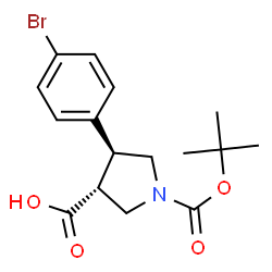 ChemSpider 2D Image | (3R,4S)-4-(4-bromophenyl)-1-[(tert-butoxy)carbonyl]pyrrolidine-3-carboxylic acid | C16H20BrNO4