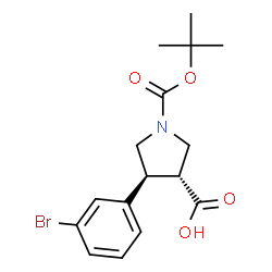 ChemSpider 2D Image | (3R,4S)-4-(3-bromophenyl)-1-[(tert-butoxy)carbonyl]pyrrolidine-3-carboxylic acid | C16H20BrNO4