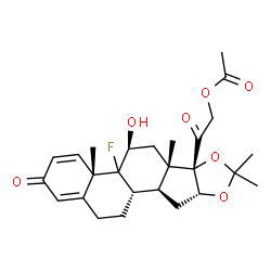 ChemSpider 2D Image | 2-[(4aS,5S,6aS,6bS,9aR,10aS,10bS)-4b-Fluoro-5-hydroxy-4a,6a,8,8-tetramethyl-2-oxo-2,4a,4b,5,6,6a,9a,10,10a,10b,11,12-dodecahydro-6bH-naphtho[2',1':4,5]indeno[1,2-d][1,3]dioxol-6b-yl]-2-oxoethyl acetat
e | C26H33FO7