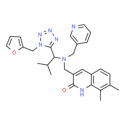 ChemSpider 2D Image | 3-{[{1-[1-(2-Furylmethyl)-1H-tetrazol-5-yl]-2-methylpropyl}(3-pyridinylmethyl)amino]methyl}-7,8-dimethyl-2(1H)-quinolinone | C28H31N7O2