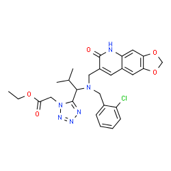 ChemSpider 2D Image | Ethyl [5-(1-{(2-chlorobenzyl)[(6-oxo-5,6-dihydro[1,3]dioxolo[4,5-g]quinolin-7-yl)methyl]amino}-2-methylpropyl)-1H-tetrazol-1-yl]acetate | C27H29ClN6O5
