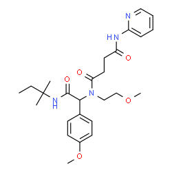 ChemSpider 2D Image | N-(2-Methoxyethyl)-N-{1-(4-methoxyphenyl)-2-[(2-methyl-2-butanyl)amino]-2-oxoethyl}-N'-(2-pyridinyl)succinamide | C26H36N4O5