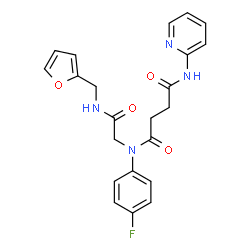 ChemSpider 2D Image | N-(4-Fluorophenyl)-N-{2-[(2-furylmethyl)amino]-2-oxoethyl}-N'-(2-pyridinyl)succinamide | C22H21FN4O4