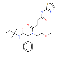 ChemSpider 2D Image | N-(2-Methoxyethyl)-N-{2-[(2-methyl-2-butanyl)amino]-1-(4-methylphenyl)-2-oxoethyl}-N'-(1,3-thiazol-2-yl)succinamide | C24H34N4O4S