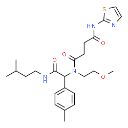 ChemSpider 2D Image | N-(2-Methoxyethyl)-N-{2-[(3-methylbutyl)amino]-1-(4-methylphenyl)-2-oxoethyl}-N'-(1,3-thiazol-2-yl)succinamide | C24H34N4O4S