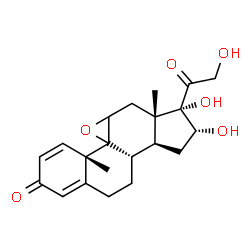 ChemSpider 2D Image | (9xi,16alpha)-16,17,21-Trihydroxy-9,11-epoxypregna-1,4-diene-3,20-dione | C21H26O6