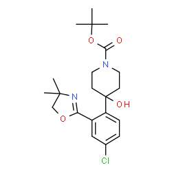 ChemSpider 2D Image | tert-Butyl 4-[4-chloro-2-(4,4-dimethyl-4,5-dihydro-1,3-oxazol-2-yl)phenyl]-4-hydroxypiperidine-1-carboxylate | C21H29ClN2O4