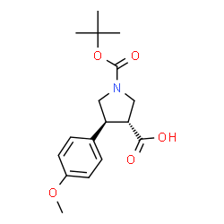 ChemSpider 2D Image | (3R,4S)-1-(tert-butoxycarbonyl)-4-(4-methoxyphenyl)pyrrolidine-3-carboxylic acid | C17H23NO5