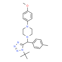ChemSpider 2D Image | 1-(4-Methoxyphenyl)-4-{(4-methylphenyl)[1-(2-methyl-2-propanyl)-1H-tetrazol-5-yl]methyl}piperazine | C24H32N6O