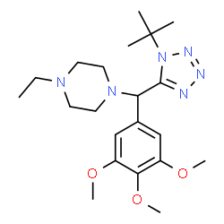 ChemSpider 2D Image | 1-Ethyl-4-{[1-(2-methyl-2-propanyl)-1H-tetrazol-5-yl](3,4,5-trimethoxyphenyl)methyl}piperazine | C21H34N6O3