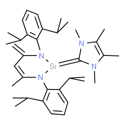 ChemSpider 2D Image | 1,3-Bis(2,6-diisopropylphenyl)-6-methyl-4-methylene-2-(1,3,4,5-tetramethyl-1,3-dihydro-2H-imidazol-2-ylidene)-1,2,3,4-tetrahydro-1,3,2-diazasiline | C36H52N4Si