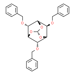 ChemSpider 2D Image | 6,8,9-Tris(benzyloxy)-2,4,10-trioxatricyclo[3.3.1.1~3,7~]decane | C28H28O6