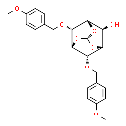 ChemSpider 2D Image | (5R,8R,9S)-8,9-Bis[(4-methoxybenzyl)oxy]-2,4,10-trioxatricyclo[3.3.1.1~3,7~]decan-6-ol | C23H26O8