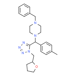 ChemSpider 2D Image | 1-Benzyl-4-{(4-methylphenyl)[1-(tetrahydro-2-furanylmethyl)-1H-tetrazol-5-yl]methyl}piperazine | C25H32N6O
