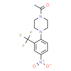 ChemSpider 2D Image | 1-{4-[4-Nitro-2-(trifluoromethyl)phenyl]-1-piperazinyl}ethanone | C13H14F3N3O3