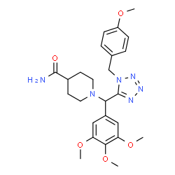 ChemSpider 2D Image | 1-{[1-(4-Methoxybenzyl)-1H-tetrazol-5-yl](3,4,5-trimethoxyphenyl)methyl}-4-piperidinecarboxamide | C25H32N6O5