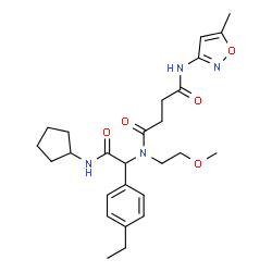 ChemSpider 2D Image | N-[2-(Cyclopentylamino)-1-(4-ethylphenyl)-2-oxoethyl]-N-(2-methoxyethyl)-N'-(5-methyl-1,2-oxazol-3-yl)succinamide | C26H36N4O5