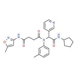 ChemSpider 2D Image | N-[2-(Cyclopentylamino)-2-oxo-1-(3-pyridinyl)ethyl]-N'-(5-methyl-1,2-oxazol-3-yl)-N-(3-methylphenyl)succinamide | C27H31N5O4