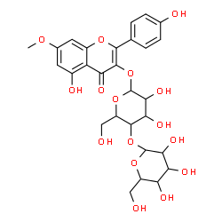 ChemSpider 2D Image | 5-Hydroxy-2-(4-hydroxyphenyl)-7-methoxy-4-oxo-4H-chromen-3-yl 4-O-hexopyranosylhexopyranoside | C28H32O16