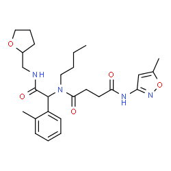 ChemSpider 2D Image | N-Butyl-N'-(5-methyl-1,2-oxazol-3-yl)-N-{1-(2-methylphenyl)-2-oxo-2-[(tetrahydro-2-furanylmethyl)amino]ethyl}succinamide | C26H36N4O5