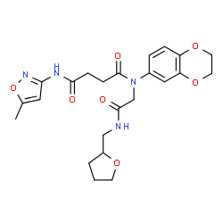 ChemSpider 2D Image | N-(2,3-Dihydro-1,4-benzodioxin-6-yl)-N'-(5-methyl-1,2-oxazol-3-yl)-N-{2-oxo-2-[(tetrahydro-2-furanylmethyl)amino]ethyl}succinamide | C23H28N4O7