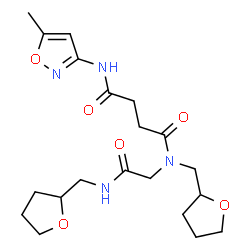 ChemSpider 2D Image | N'-(5-Methyl-1,2-oxazol-3-yl)-N-{2-oxo-2-[(tetrahydro-2-furanylmethyl)amino]ethyl}-N-(tetrahydro-2-furanylmethyl)succinamide | C20H30N4O6