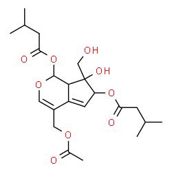 ChemSpider 2D Image | 4-(Acetoxymethyl)-7-hydroxy-7-(hydroxymethyl)-1,6,7,7a-tetrahydrocyclopenta[c]pyran-1,6-diyl bis(3-methylbutanoate) | C22H32O9