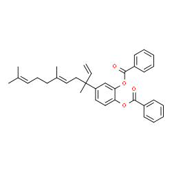ChemSpider 2D Image | 4-[(5E)-3,6,10-Trimethyl-1,5,9-undecatrien-3-yl]-1,2-phenylene dibenzoate | C34H36O4