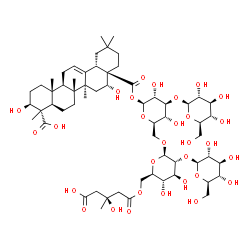 ChemSpider 2D Image | beta-D-Glucopyranosyl-(1->3)-[beta-D-glucopyranosyl-(1->2)-6-O-[(3S)-4-carboxy-3-hydroxy-3-methylbutanoyl]-beta-D-glucopyranosyl-(1->6)]-1-O-[(3beta,16alpha)-3,16,23-trihydroxy-23,28-dioxoolean-12-en-
28-yl]-beta-D-glucopyranose | C60H94O30