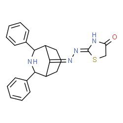 ChemSpider 2D Image | 2-[2-(2,4-Diphenyl-3-azabicyclo[3.3.1]non-9-ylidene)hydrazino]-1,3-thiazol-4(5H)-one | C23H24N4OS