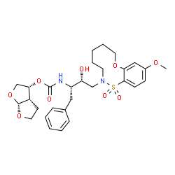ChemSpider 2D Image | (3R,3aS,6aR)-Hexahydrofuro[2,3-b]furan-3-yl [(2S,3R)-3-hydroxy-4-(10-methoxy-1,1-dioxido-4,5,6,7-tetrahydro-8,1,2-benzoxathiazecin-2(3H)-yl)-1-phenyl-2-butanyl]carbamate | C29H38N2O9S