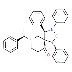 ChemSpider 2D Image | (1R,4R,5R)-1,3,4-Triphenyl-7-[(1R)-1-phenylethyl]-2-oxa-3,7-diazaspiro[4.5]decan-10-one | C33H32N2O2
