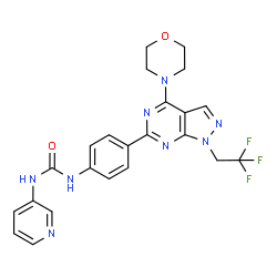 ChemSpider 2D Image | 1-{4-[4-(4-Morpholinyl)-1-(2,2,2-trifluoroethyl)-1H-pyrazolo[3,4-d]pyrimidin-6-yl]phenyl}-3-(3-pyridinyl)urea | C23H21F3N8O2
