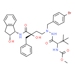 ChemSpider 2D Image | Methyl [(2S)-1-{2-[(3S)-3-benzyl-3-hydroxy-4-{[(1S,2R)-2-hydroxy-2,3-dihydro-1H-inden-1-yl]amino}-4-oxobutyl]-2-(4-bromobenzyl)hydrazino}-3,3-dimethyl-1-oxo-2-butanyl]carbamate | C35H43BrN4O6