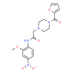 ChemSpider 2D Image | 2-[4-(2-Furoyl)-1-piperazinyl]-N-(2-methoxy-4-nitrophenyl)acetamide | C18H20N4O6
