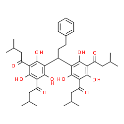 ChemSpider 2D Image | 1,1',1'',1'''-[(3-Phenyl-1,1-propanediyl)bis(2,4,6-trihydroxybenzene-5,1,3-triyl)]tetrakis(3-methyl-1-butanone) | C41H52O10