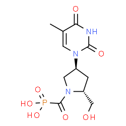 ChemSpider 2D Image | {[(2R,4S)-2-(Hydroxymethyl)-4-(5-methyl-2,4-dioxo-3,4-dihydro-1(2H)-pyrimidinyl)-1-pyrrolidinyl]carbonyl}phosphonic acid | C11H16N3O7P