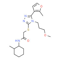 ChemSpider 2D Image | 2-{[4-(3-Methoxypropyl)-5-(2-methyl-3-furyl)-4H-1,2,4-triazol-3-yl]sulfanyl}-N-(2-methylcyclohexyl)acetamide | C20H30N4O3S