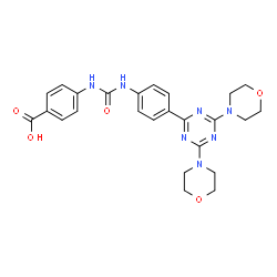 ChemSpider 2D Image | 4-[({4-[4,6-Di(4-morpholinyl)-1,3,5-triazin-2-yl]phenyl}carbamoyl)amino]benzoic acid | C25H27N7O5