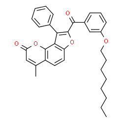 ChemSpider 2D Image | 4-Methyl-8-[3-(octyloxy)benzoyl]-9-phenyl-2H-furo[2,3-h]chromen-2-one | C33H32O5