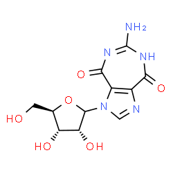 ChemSpider 2D Image | 6-Amino-1-(D-ribofuranosyl)imidazo[4,5-e][1,3]diazepine-4,8(1H,5H)-dione | C11H13N5O6