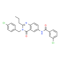 ChemSpider 2D Image | 3-Chloro-N-[3-(4-chlorobenzyl)-4-oxo-2-propyl-3,4-dihydro-6-quinazolinyl]benzamide | C25H21Cl2N3O2
