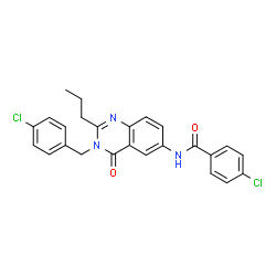 ChemSpider 2D Image | 4-Chloro-N-[3-(4-chlorobenzyl)-4-oxo-2-propyl-3,4-dihydro-6-quinazolinyl]benzamide | C25H21Cl2N3O2