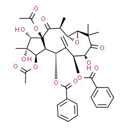 ChemSpider 2D Image | (1aR,4R,5S,7R,7aS,8R,9R,10S,10aS,12S,12aR)-8,10a-Diacetoxy-4,9,10-trihydroxy-2,2,9,12-tetramethyl-6-methylene-3,11-dioxotetradecahydro-1aH-cyclopenta[5,6]cyclododeca[1,2-b]oxirene-5,7-diyl dibenzoate | C38H42O14