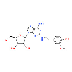 ChemSpider 2D Image | N~2~-[2-(4-Hydroxy-3-methoxyphenyl)ethyl]-9-(D-ribofuranosyl)-9H-purine-2,6-diamine | C19H24N6O6