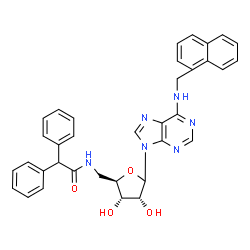 ChemSpider 2D Image | 9-{5-Deoxy-5-[(diphenylacetyl)amino]-D-ribofuranosyl}-N-(1-naphthylmethyl)-9H-purin-6-amine | C35H32N6O4